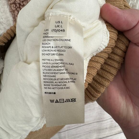 Free People Selma Cardi Colorblock Sherpa Cardigan Sweater Womens L White Brown - Picture 8 of 14